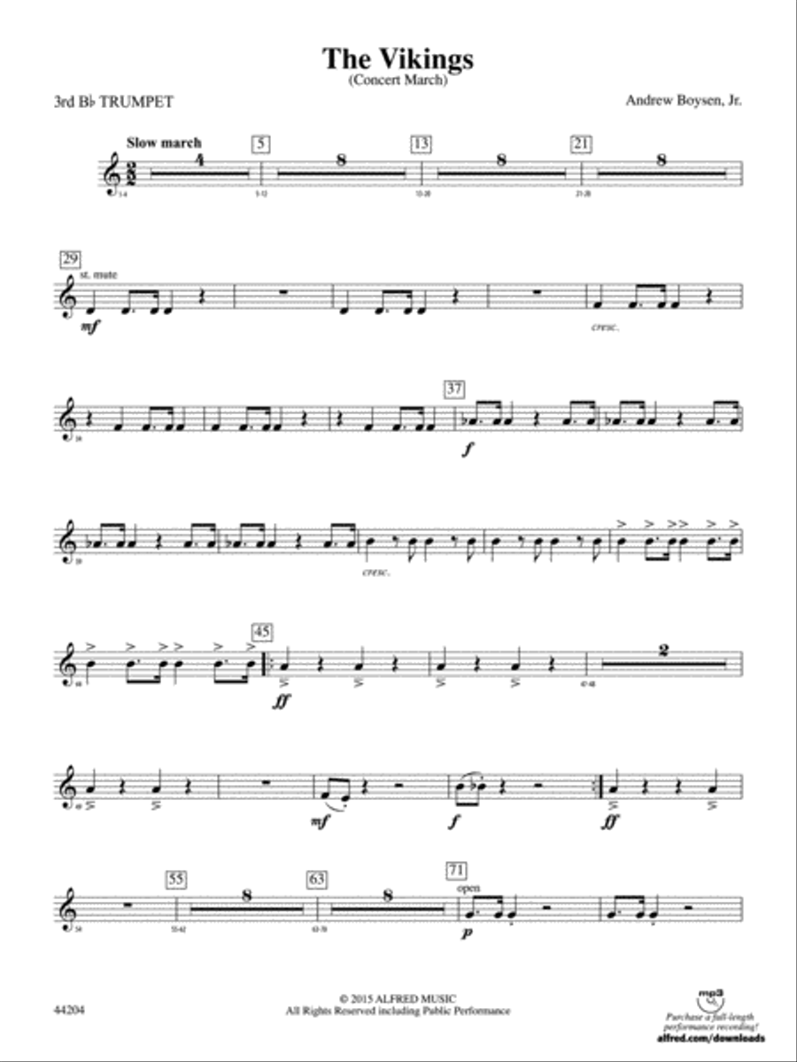 The Vikings: 3rd B-flat Trumpet Concert Band scores gallery preview page 1