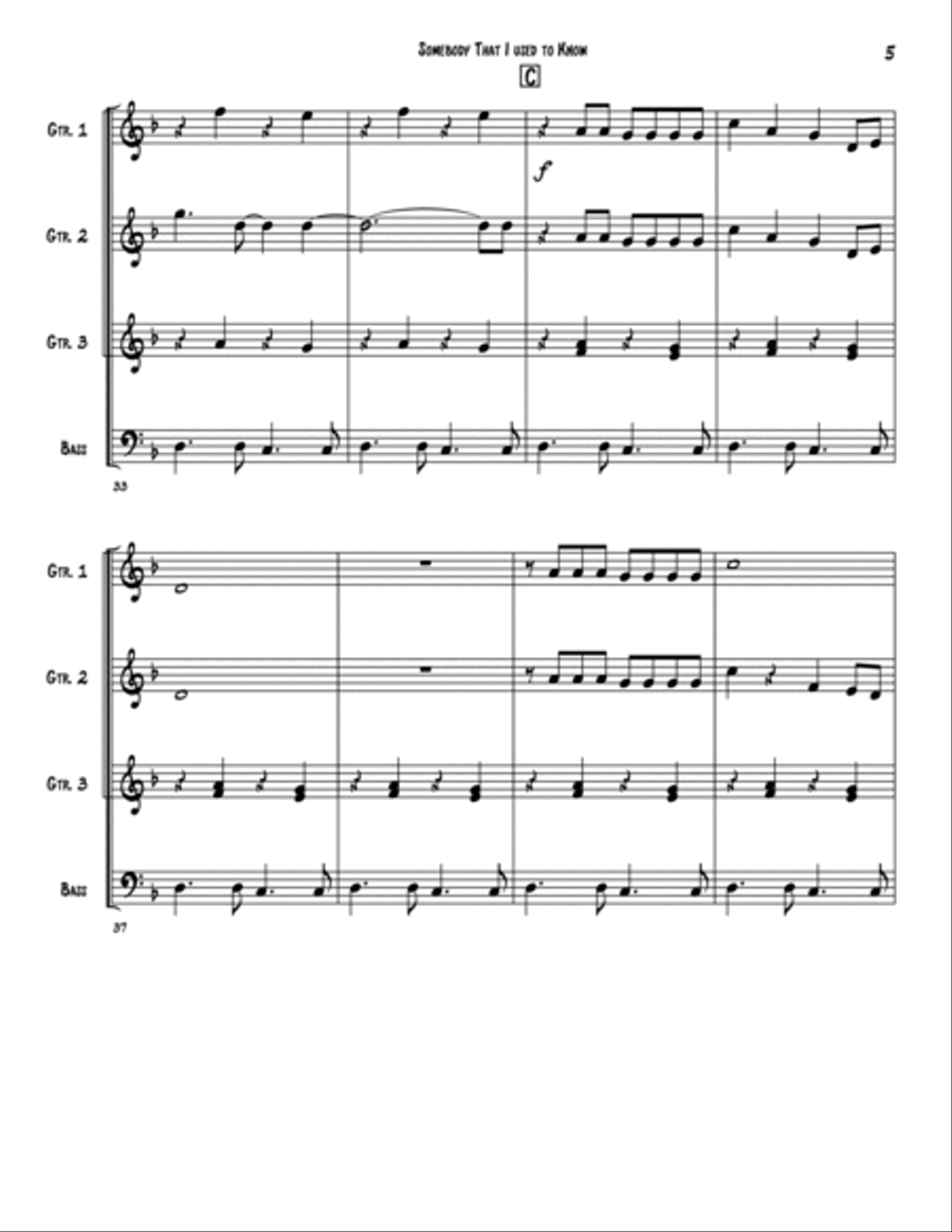 Somebody That I Used To Know Guitar Ensemble scores gallery preview page 5