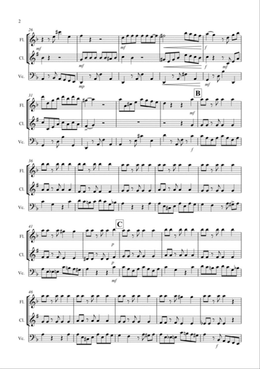 Tango a Trios for Flute, Clarinet and Cello Trio Small Ensemble scores gallery preview page 2