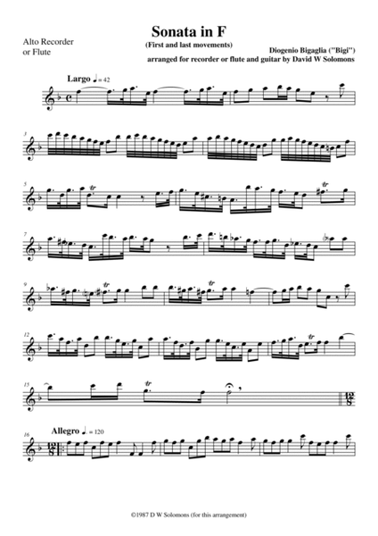 Sonata in F (1st and last movements) for alto recorder or flute and guitar image number null