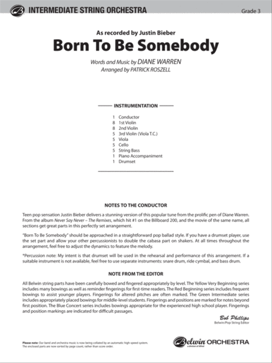Born to Be Somebody: Score String Orchestra scores gallery preview page 1