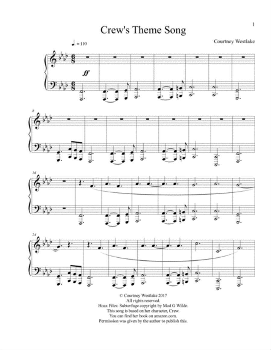 Crew's Theme Song Crew's Theme Song Piano Solo scores gallery preview page 1