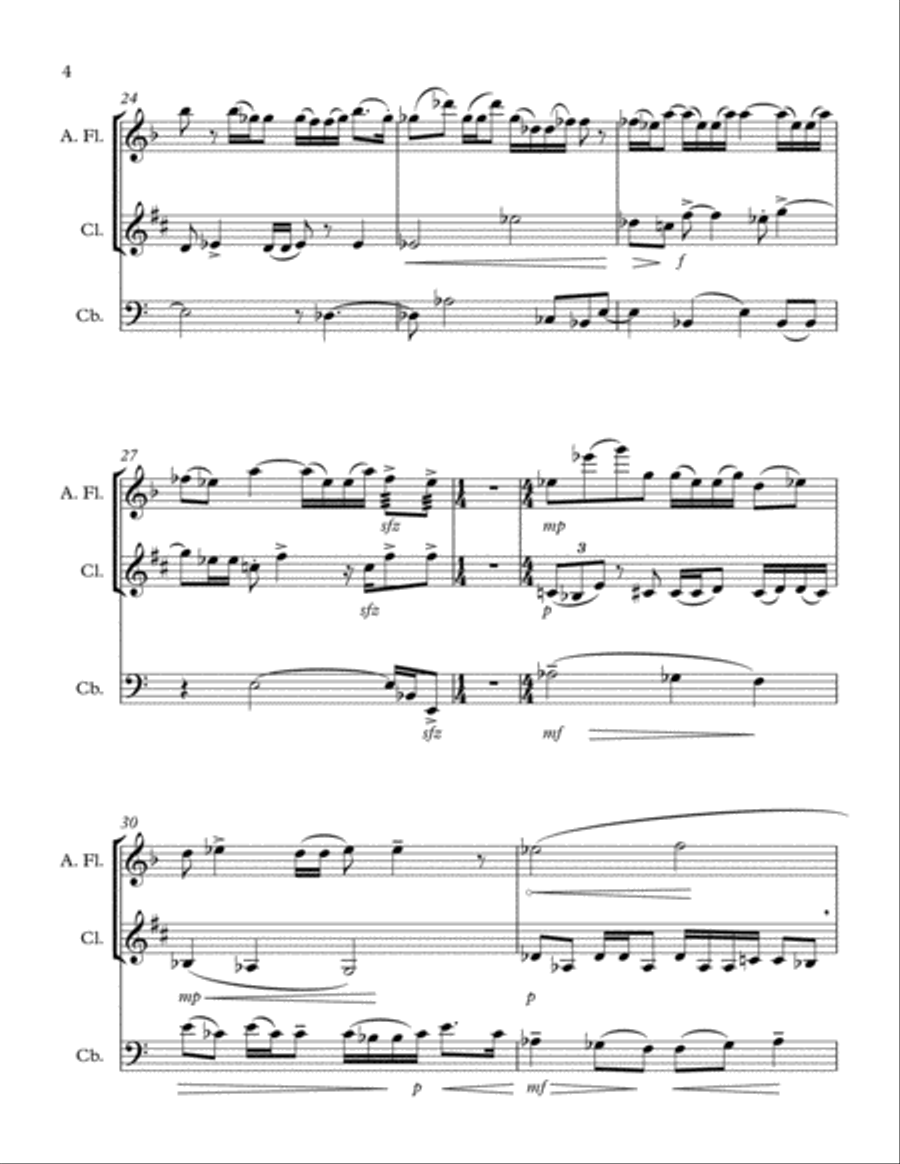 Snail (Melc) - trio for alto flute, clarinet in Bb and five-stringed contrabass Small Ensemble scores gallery preview page 4