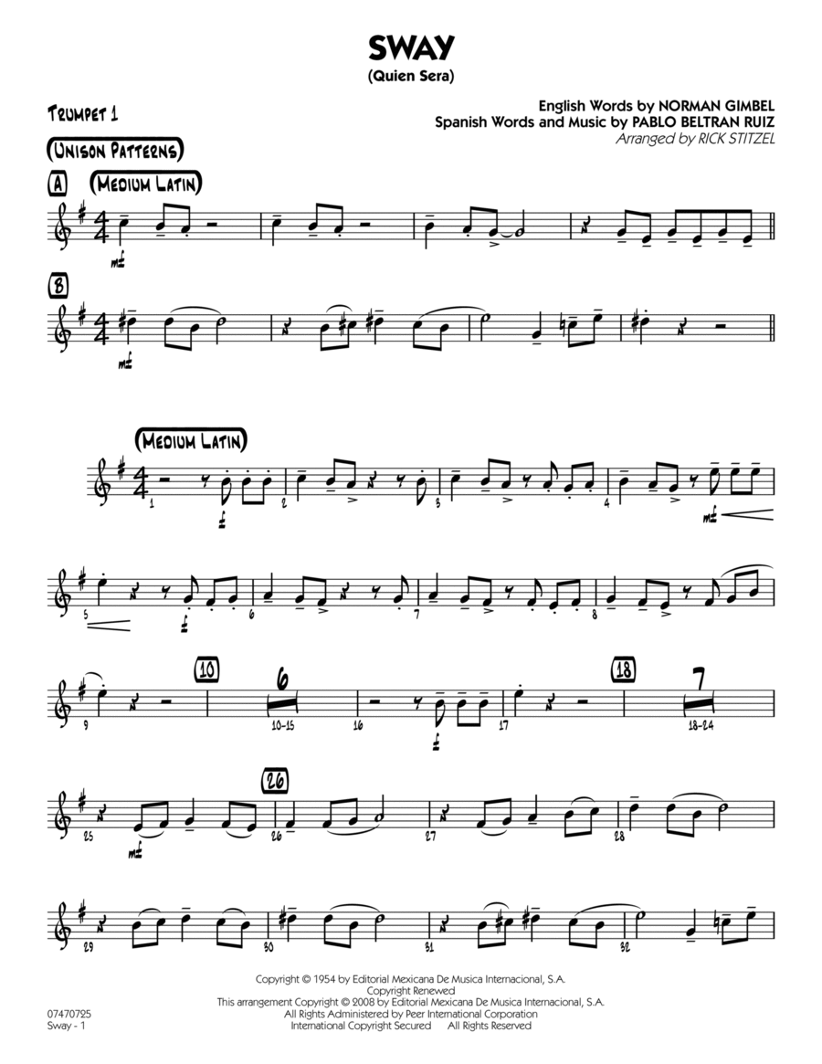 Sway (Quien Sera) - Trumpet 1 Trumpet scores gallery preview page 1