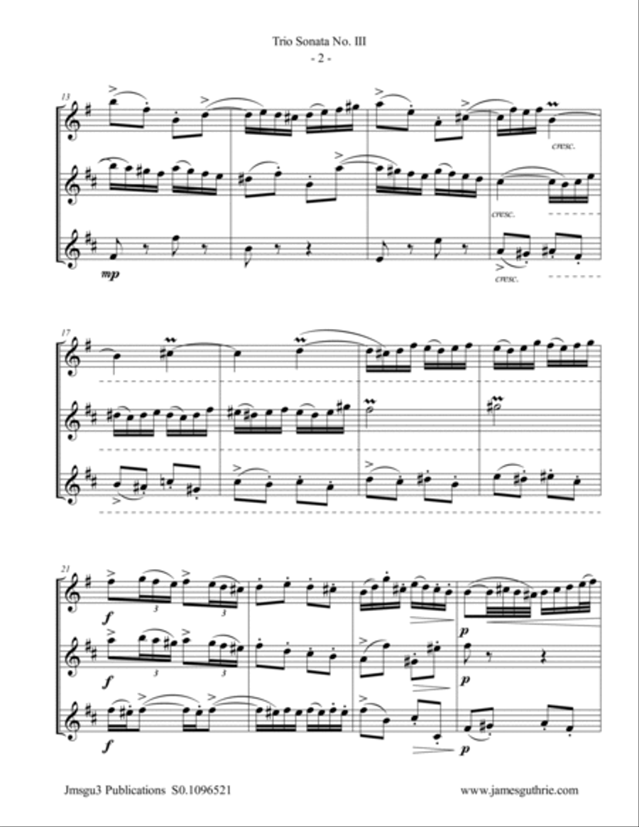 BACH: Trio Sonata No. 3 BWV 527 for Sax Trio Soprano Saxophone scores gallery preview page 2