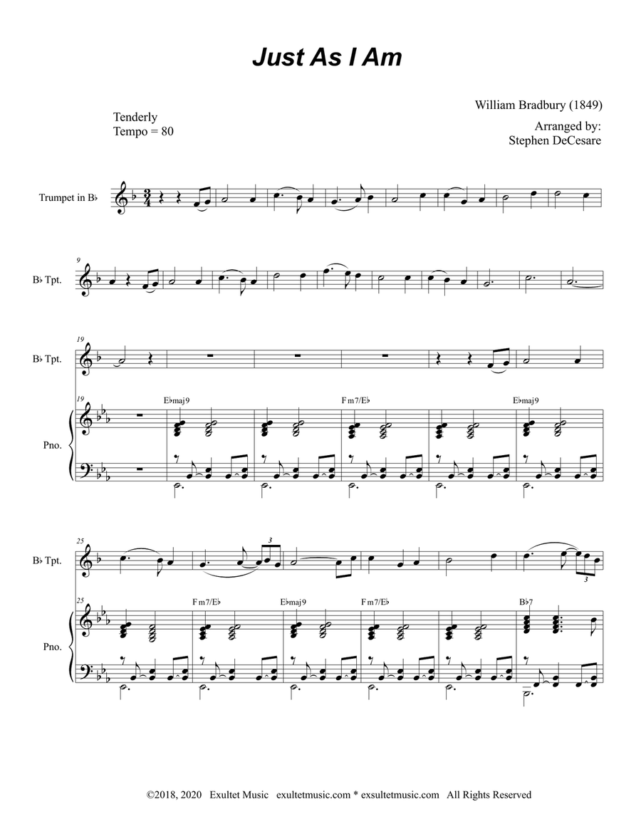 Just As I Am (for Bb-Trumpet solo and Piano) Just As I Am (for Bb-Trumpet solo and Piano) Trumpet Solo scores gallery preview page 2