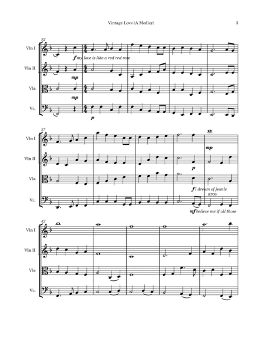 Vintage Love (A Medley) String Quartet scores gallery preview page 3