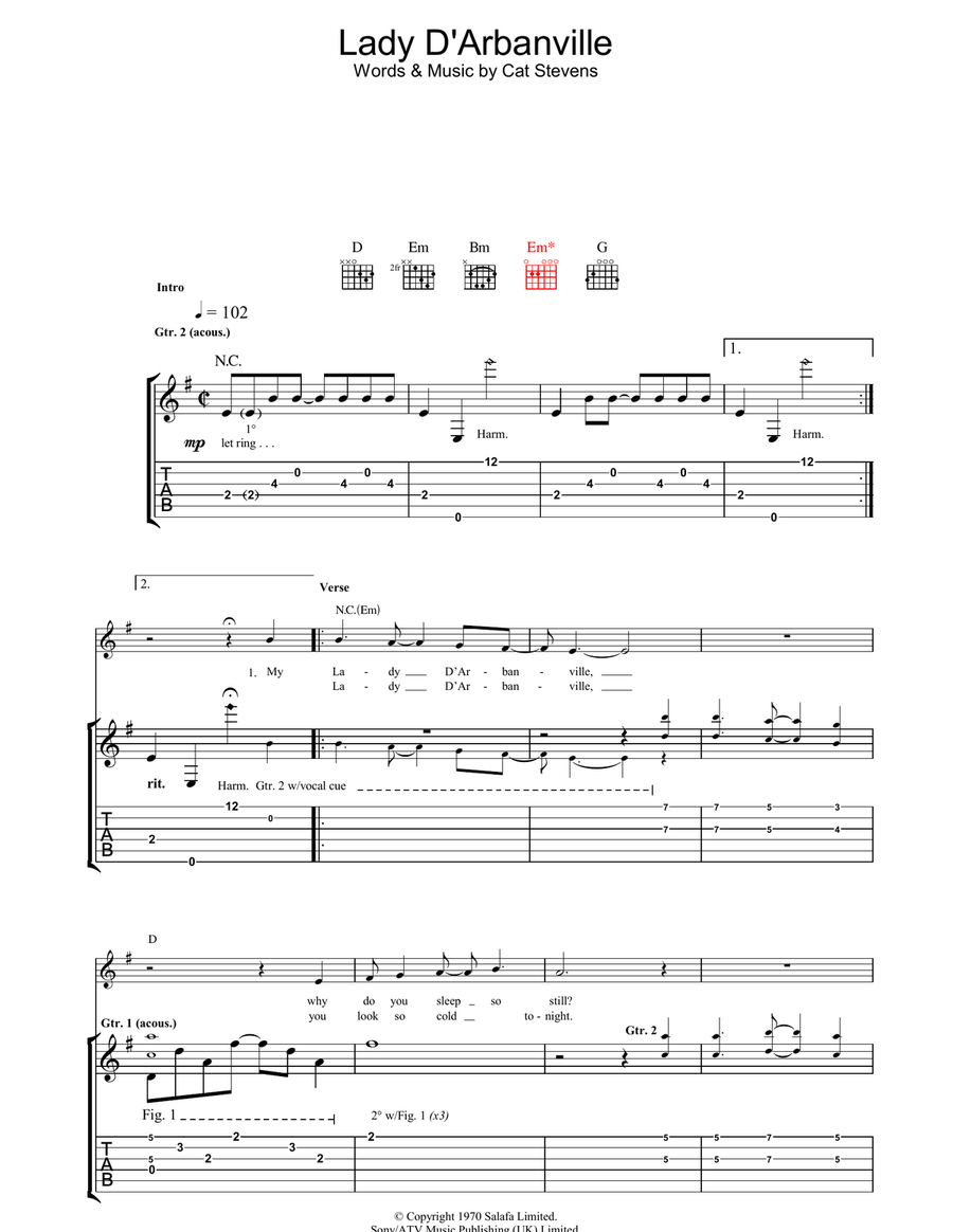 Lady D'Arbanville Acoustic Guitar scores gallery preview page 1