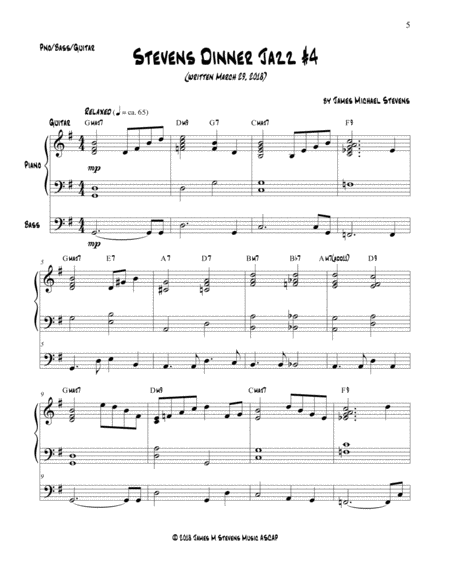 Stevens Dinner Jazz Piano and Bass - #3-5 Book by James Michael Stevens Jazz Ensemble - Digital Sheet Music