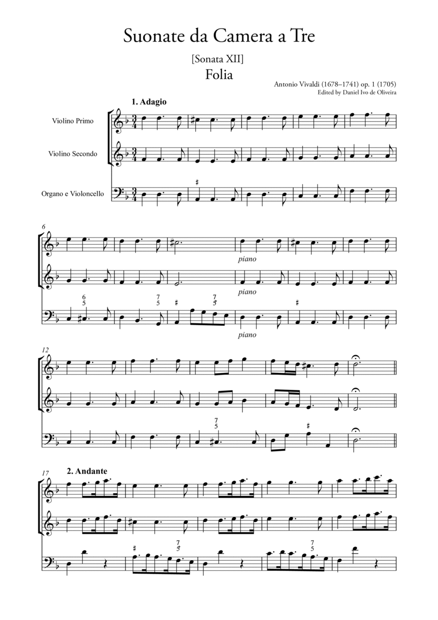 Folia Vivaldi full score and parts (Original - Urtext) RV 63 Small Ensemble scores gallery preview page 1