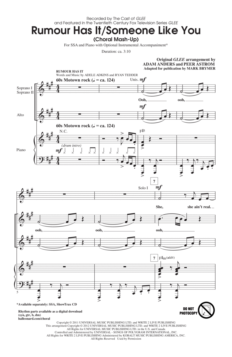 Rumour Has It / Someone Like You SSA scores gallery preview page 1