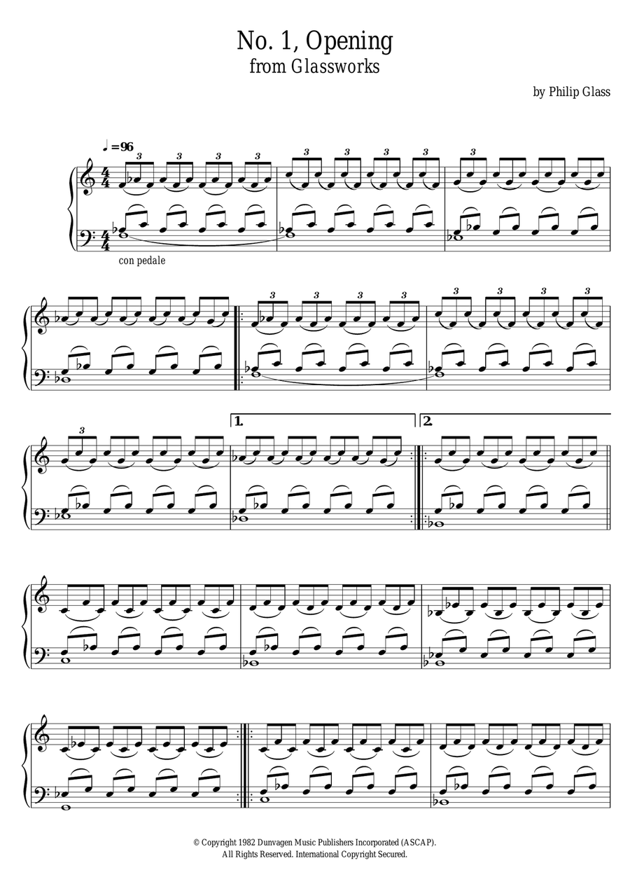 Opening (from Glassworks) Piano Solo scores gallery preview page 1
