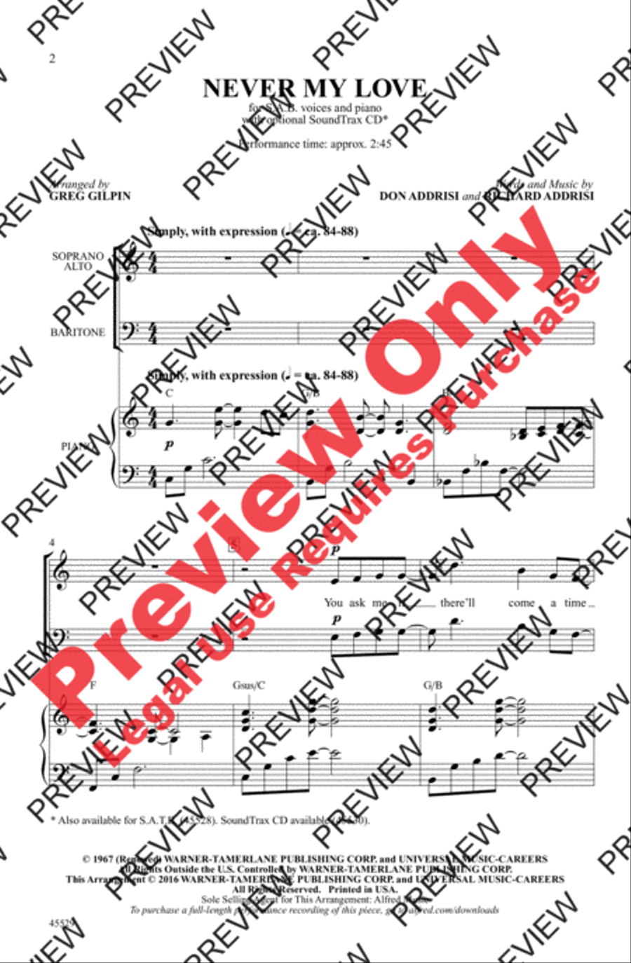 Never My Love Never My Love 3-Part scores gallery preview page 2