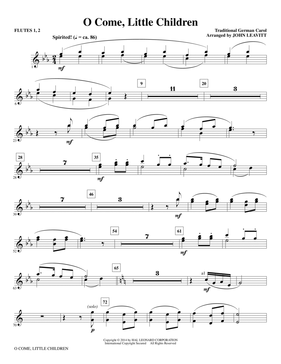 O Come, Little Children - Flute 1 & 2 Choir scores gallery preview page 1