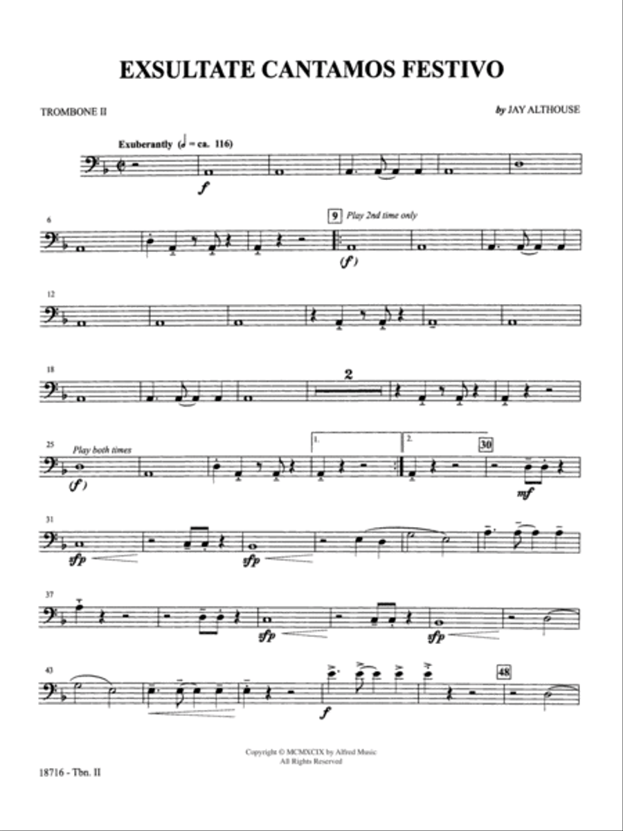 Exsultate Cantamos Festivo: 2nd Trombone Part scores gallery preview page 1