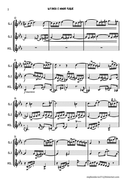 C Minor Fugue By Wilhelm Friedemann Bach for Clarinet Trio. image number null