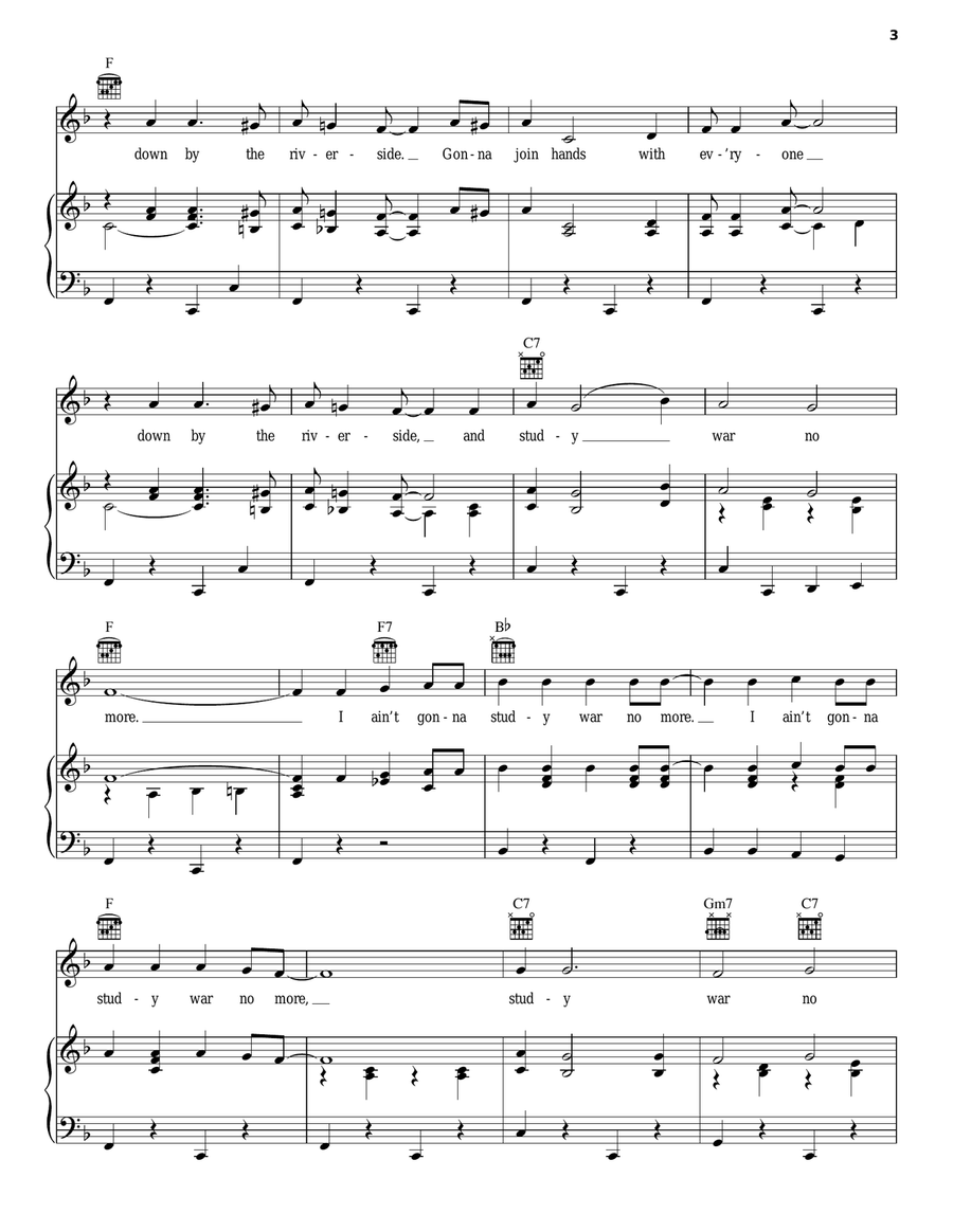 Down By The Riverside Piano, Vocal, Guitar scores gallery preview page 3