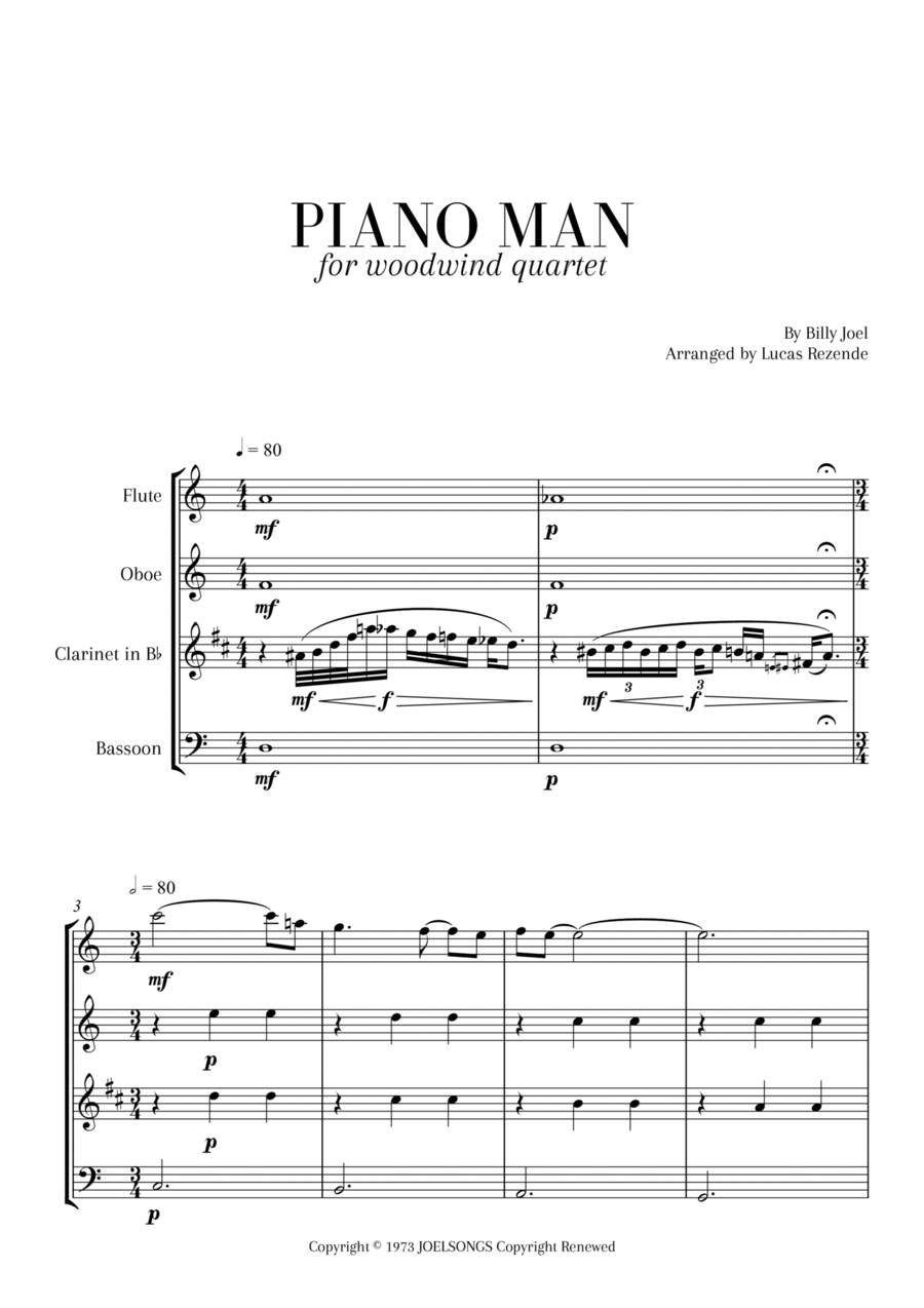 Piano Man Piano Man Woodwind Quartet scores gallery preview page 1
