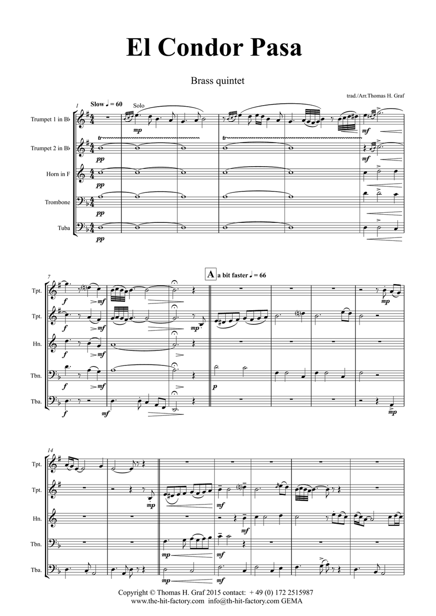 El Condor pasa - Peruvian Folk Song - Brass Quintet Brass Quintet scores gallery preview page 1
