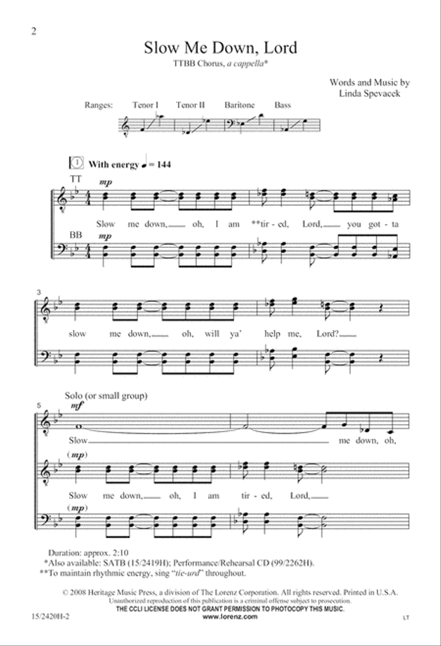 Slow Me Down, Lord TTBB scores gallery preview page 2