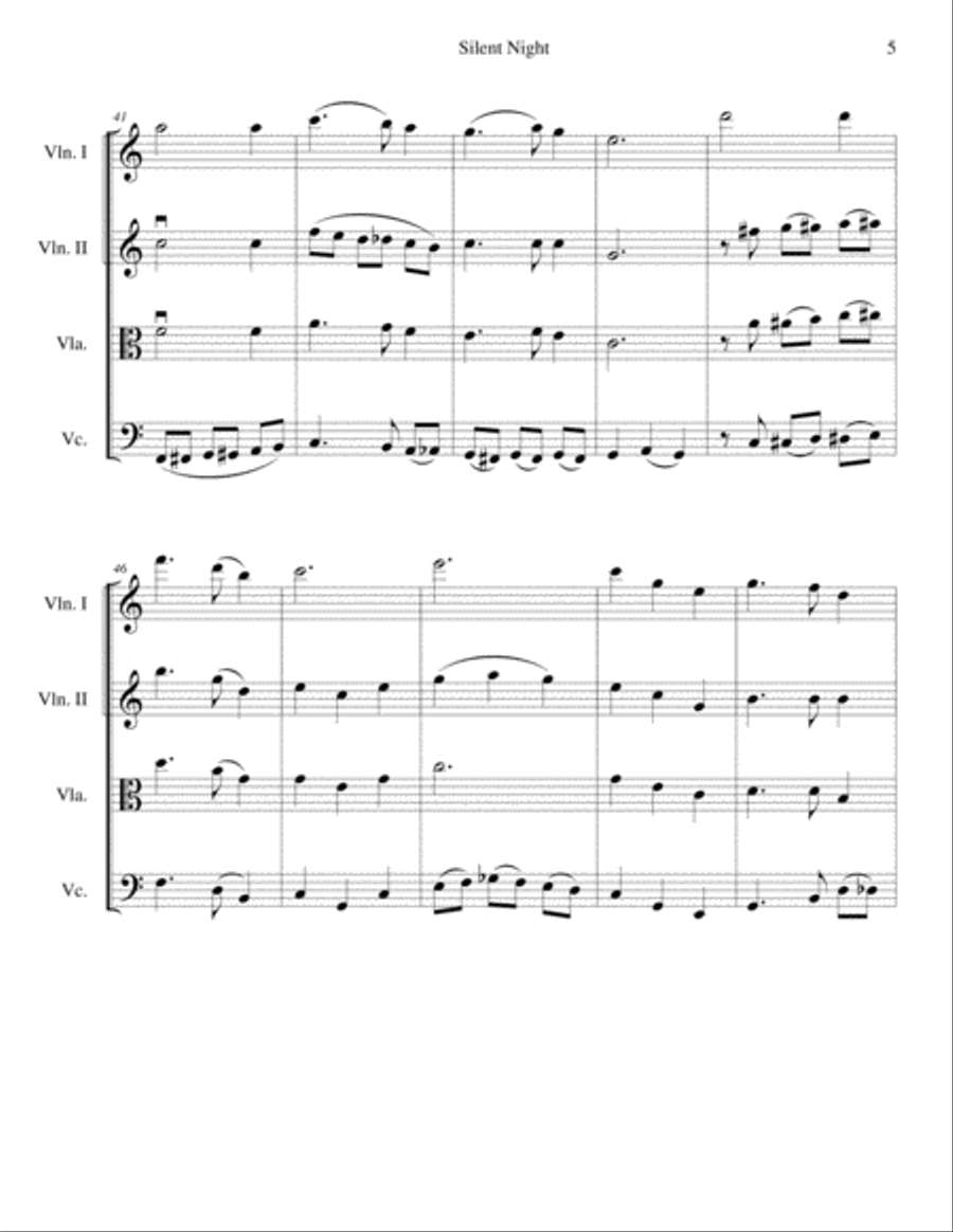 Silent Night - beautiful arrangement for string quartet String Quartet scores gallery preview page 5