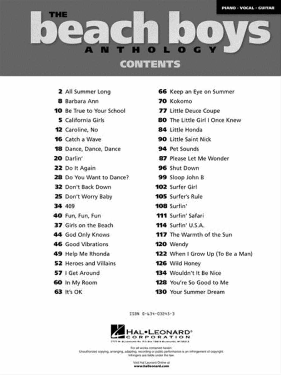 The Beach Boys Anthology Piano, Vocal, Guitar scores gallery preview page 4