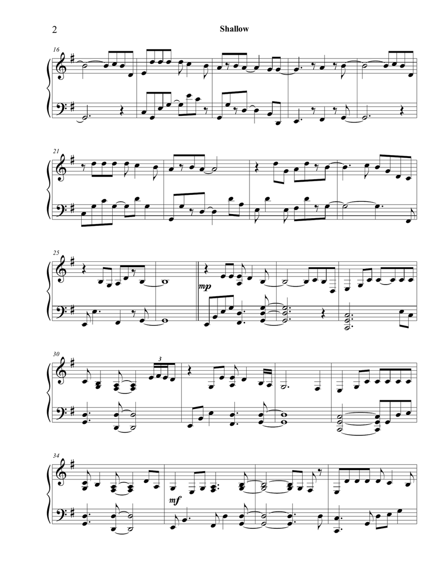 Shallow Piano Solo scores gallery preview page 2