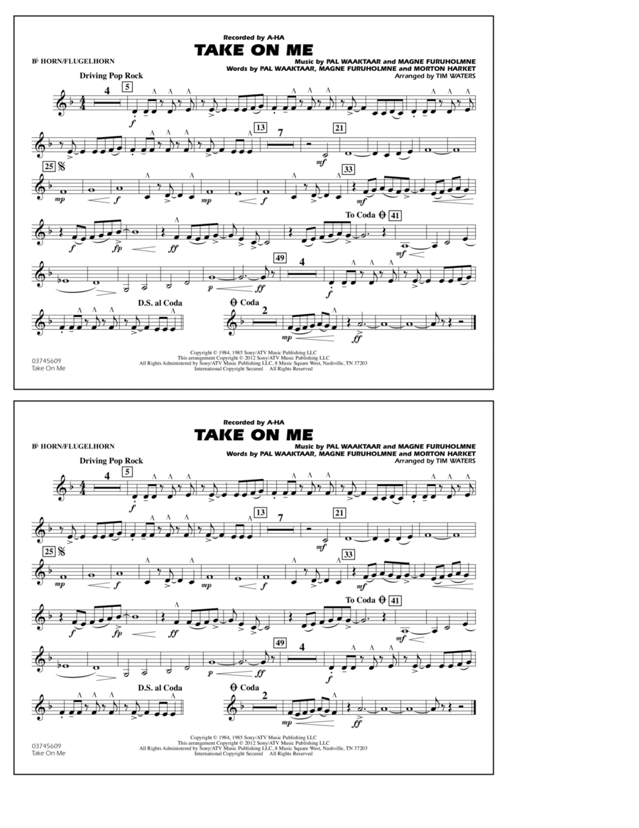 Take On Me - Bb Horn/Flugelhorn Marching Band scores gallery preview page 1