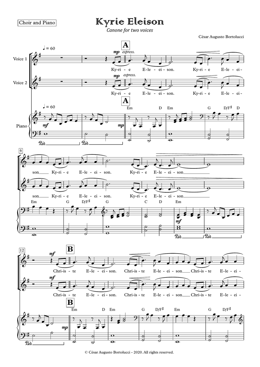 Kyrie Eleison - Canone For Two Voices 4-Part scores gallery preview page 2
