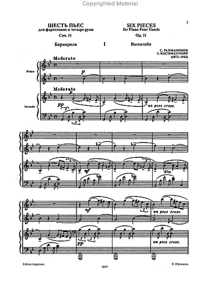 Six Pieces for Piano 4-Hands Op. 11