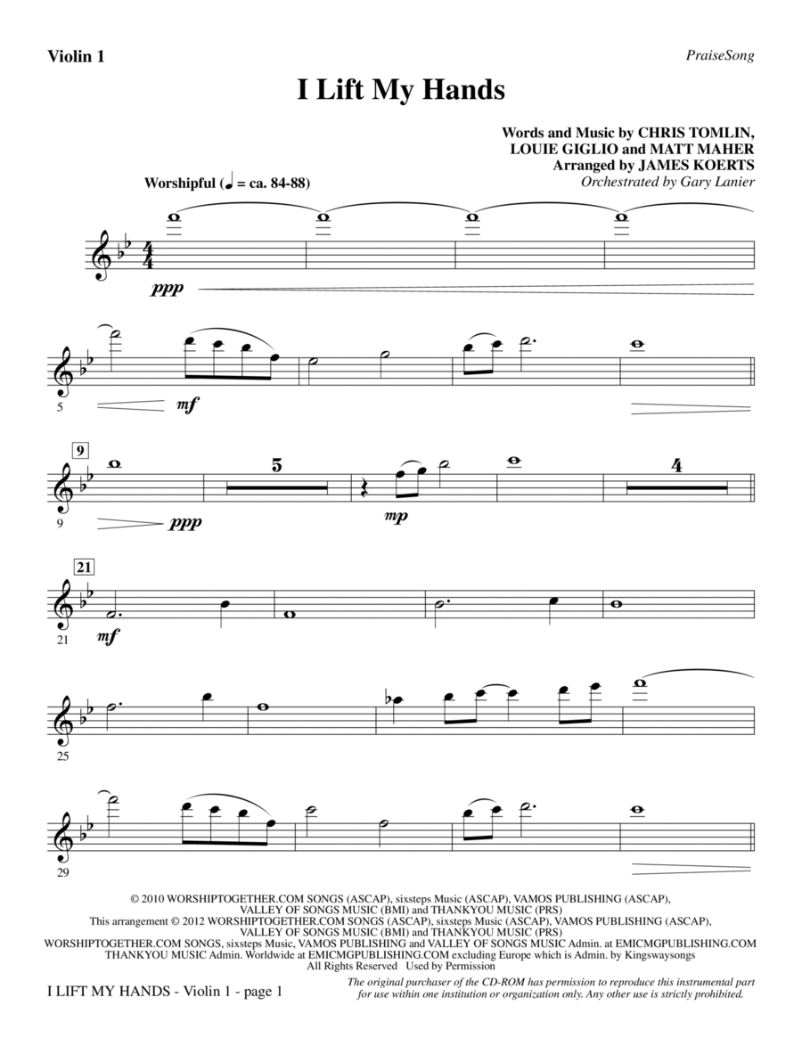 I Lift My Hands - Violin 1 Choir scores gallery preview page 1