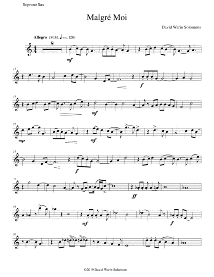 Malgré Moi (Against my will) for saxophone quintet Saxophone Quintet scores gallery preview page 6