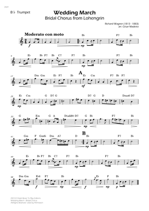 Wedding March (Bridal Chorus) - Bb Trumpet Solo - W/Chords