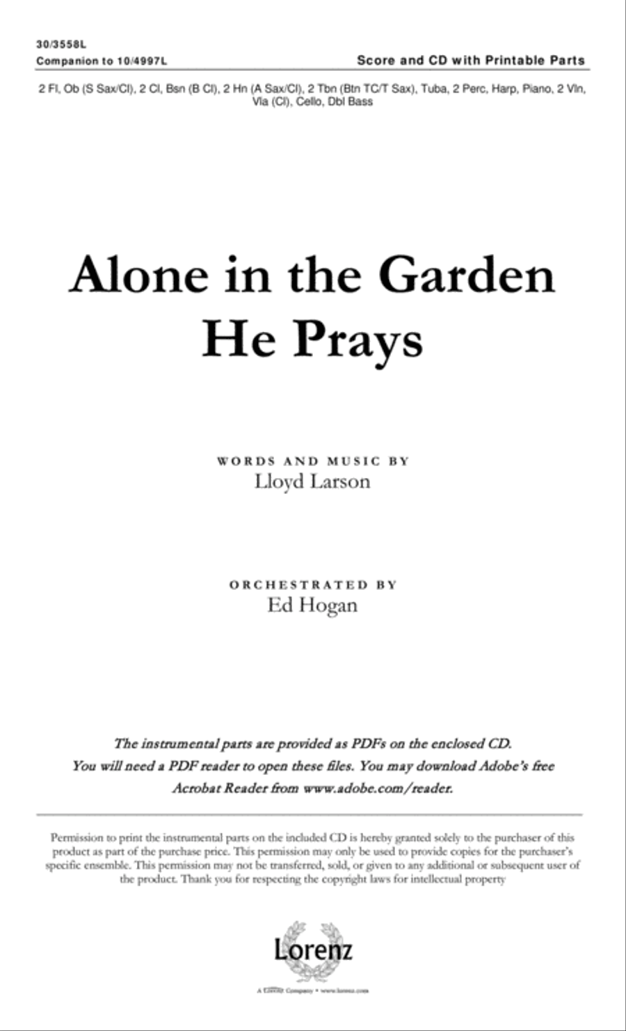 Alone in the Garden He Prays - Orchestral Score and CD with Printable Parts