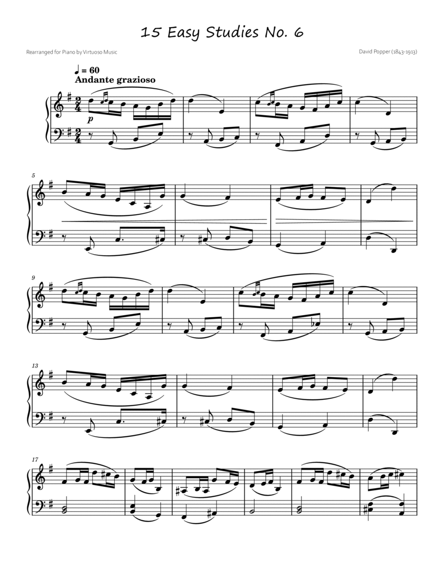 15 Easy Studies No. 6 by David Popper Piano Method scores gallery preview page 1