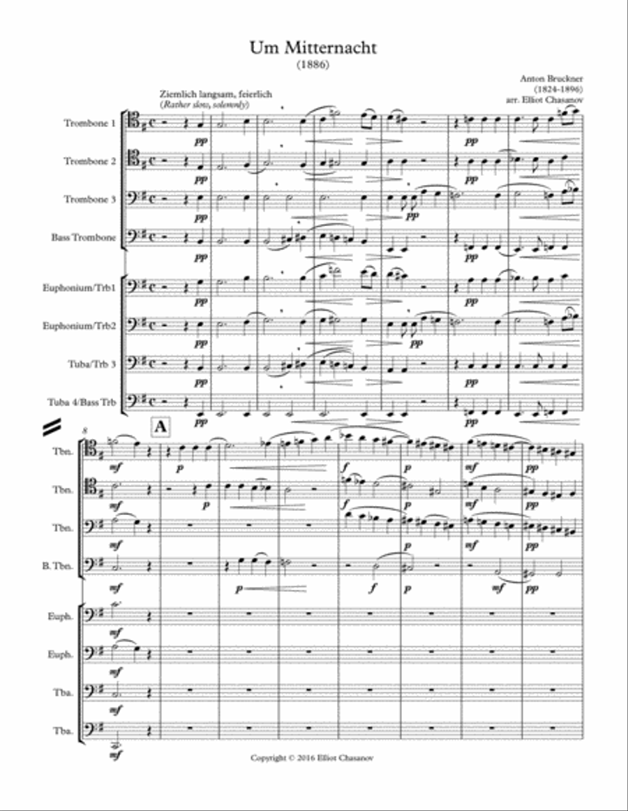Um Mitternacht for 8 part trombone or low brass choir Brass Ensemble scores gallery preview page 1