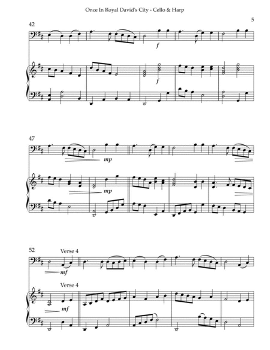 Once in Royal David’s City, Duet for Cello & Harp String Duet scores gallery preview page 5
