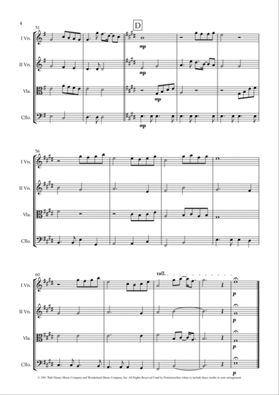 Beauty And The Beast String Quartet scores gallery preview page 4