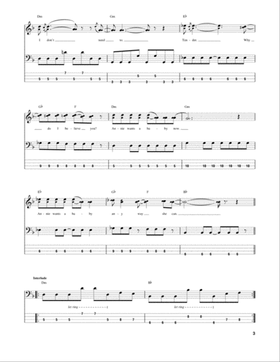 Annie Wants A Baby Annie Wants A Baby Bass Guitar Tablature scores gallery preview page 3