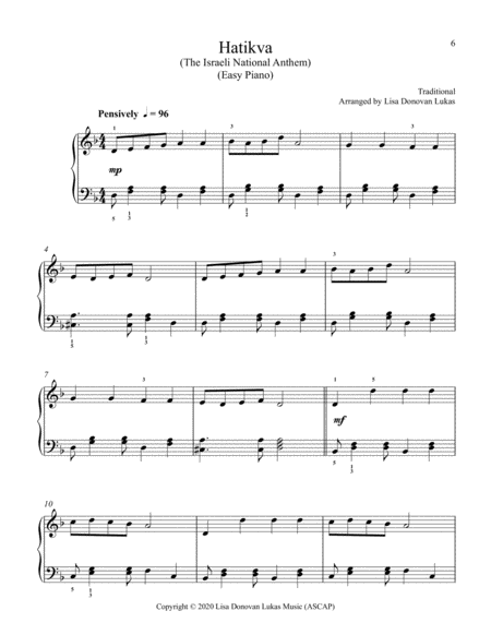 Hatikva (The Israeli National Anthem) - for Easy Piano image number null