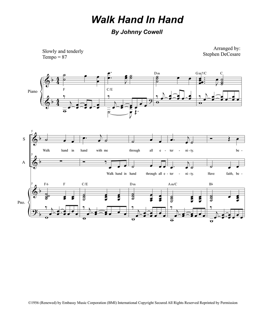 Walk Hand In Hand Alto Voice scores gallery preview page 1
