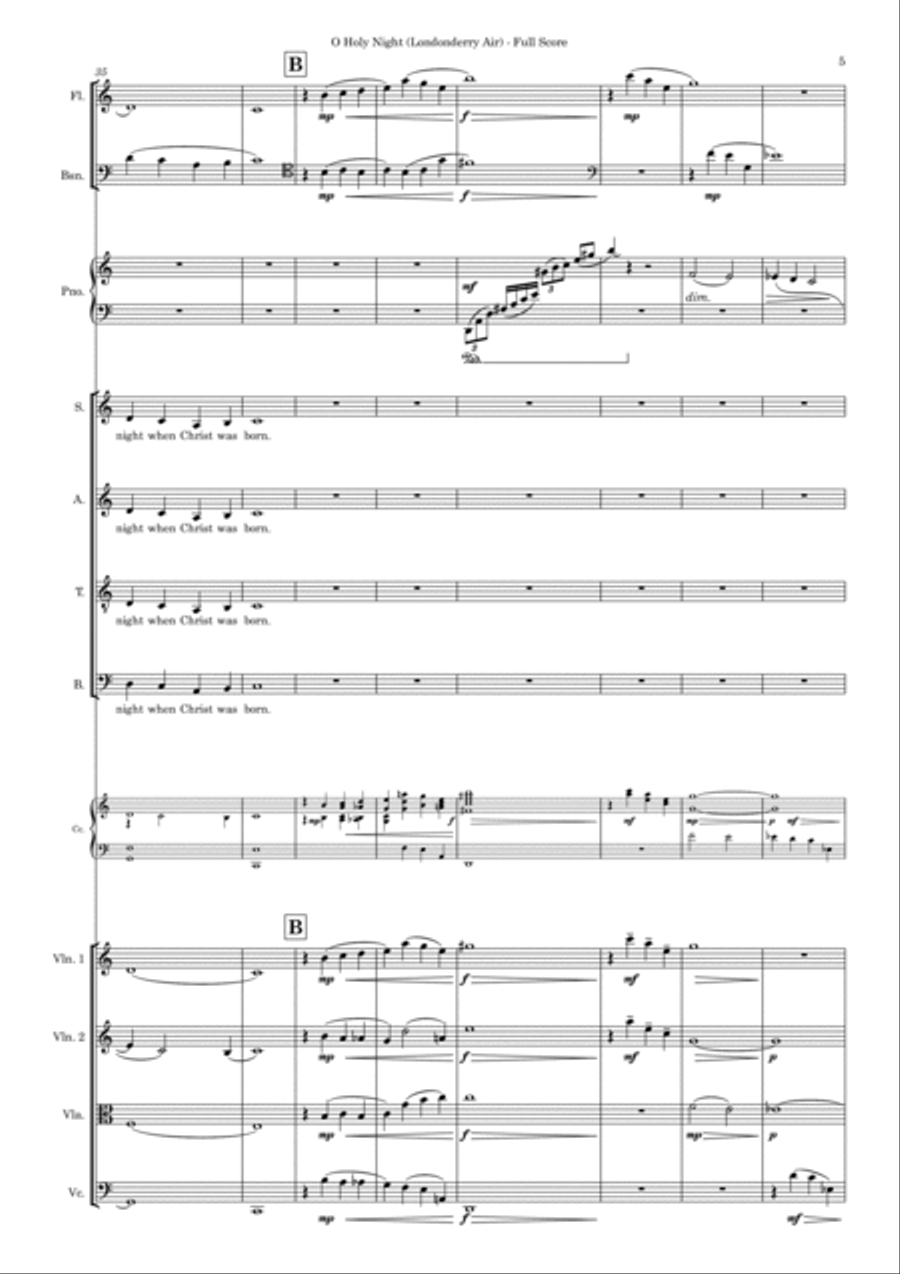 O Holy Night (Londonderry Air) – SATB, String quartet, Piano, Flute, Bassoon 4-Part scores gallery preview page 5