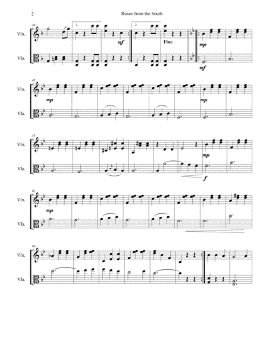 Johann Strauss II - Roses from the South Waltz for string duo String Duet scores gallery preview page 2