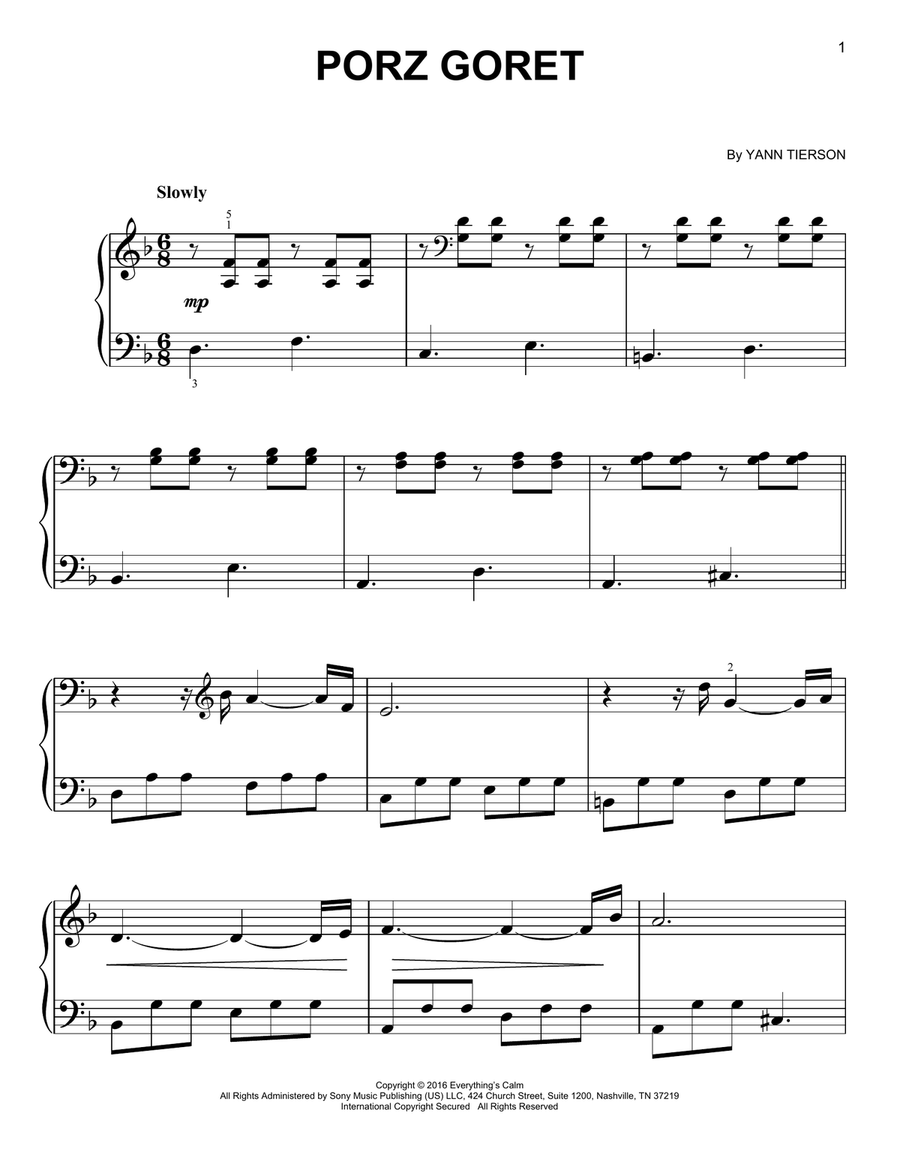 Porz Goret Easy Piano scores gallery preview page 1