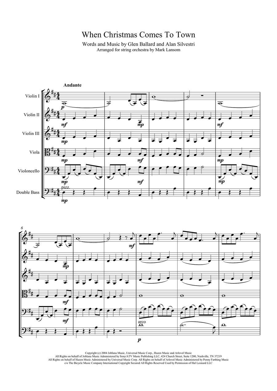 When Christmas Comes To Town from Warner Bros. Pictures' THE POLAR EXPRESS String Orchestra scores gallery preview page 1
