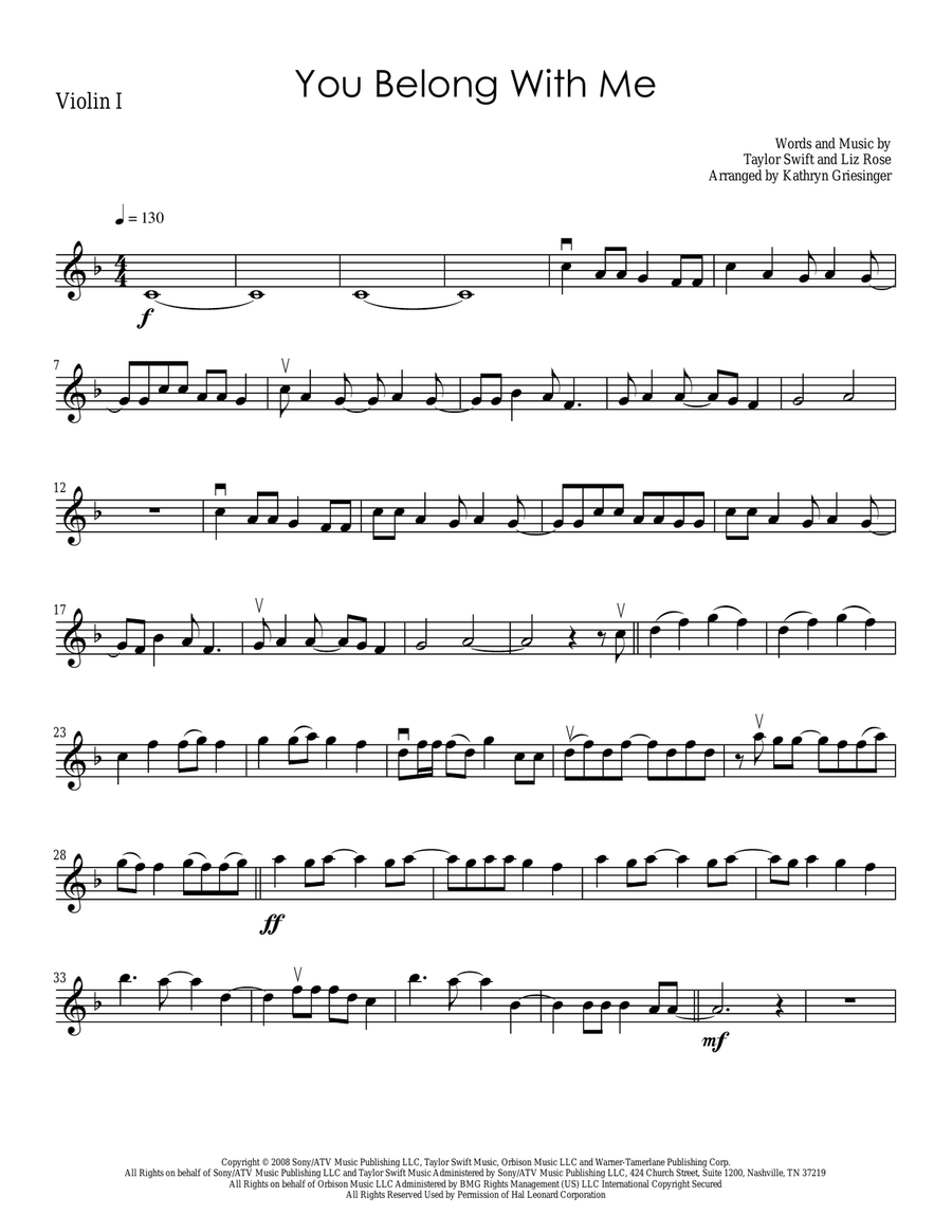You Belong With Me String Quartet scores gallery preview page 1