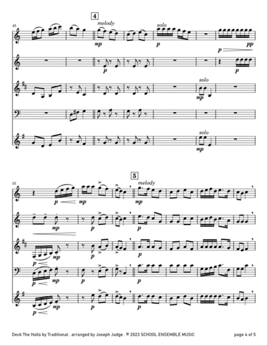 Deck The Halls for Woodwind Quartet in Schools Woodwind Quartet scores gallery preview page 4