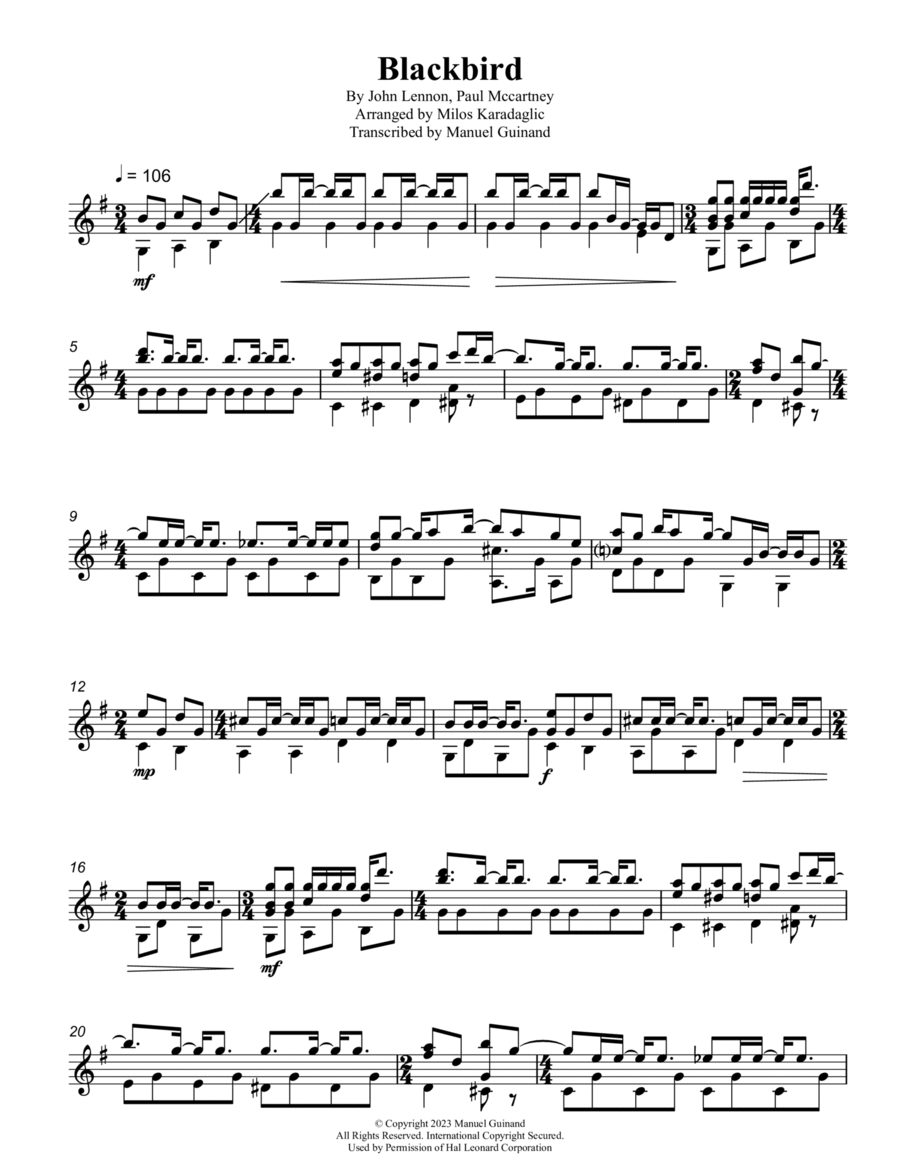 Blackbird Acoustic Guitar scores gallery preview page 1