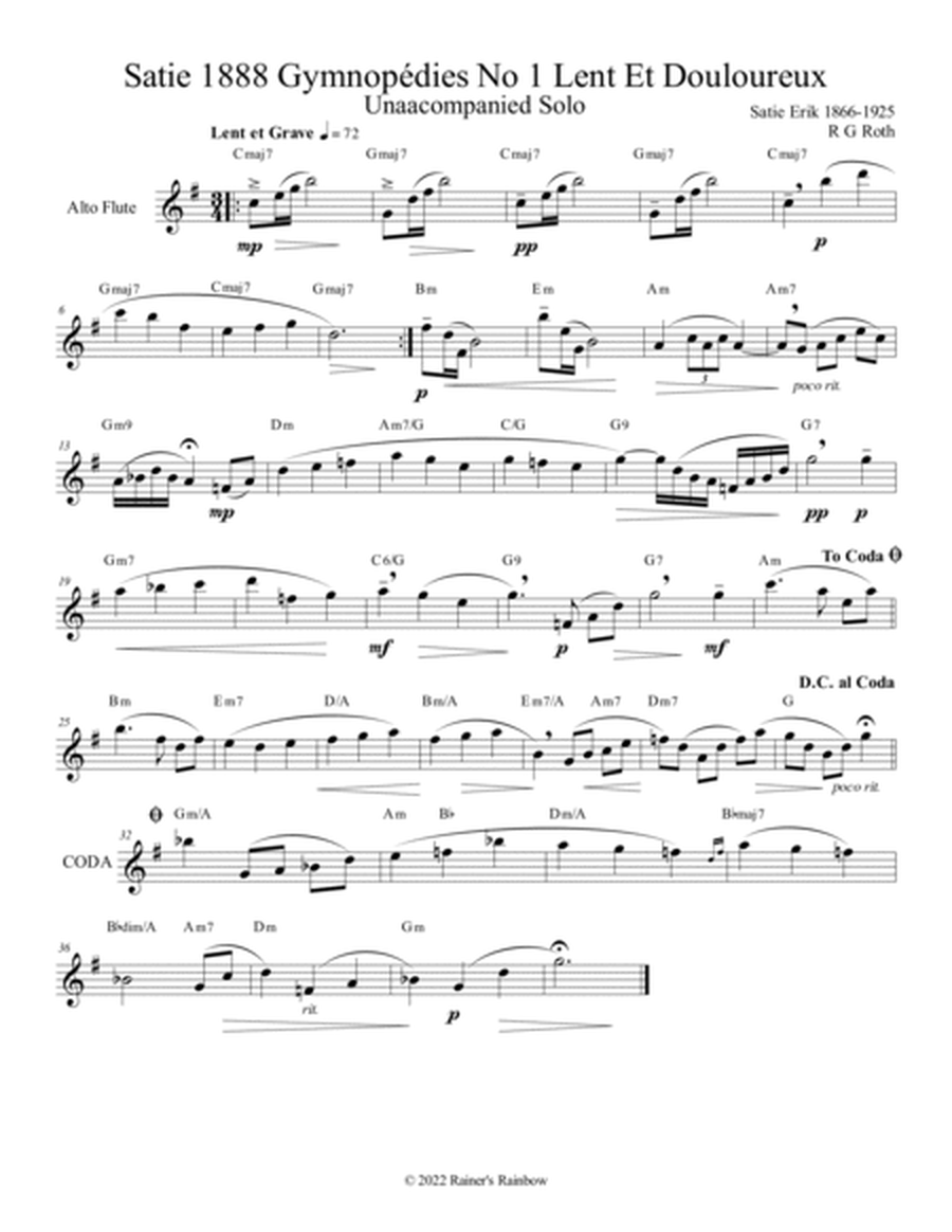 Satie Gymnopédies No 1 Lent Flute or Oboe Solo