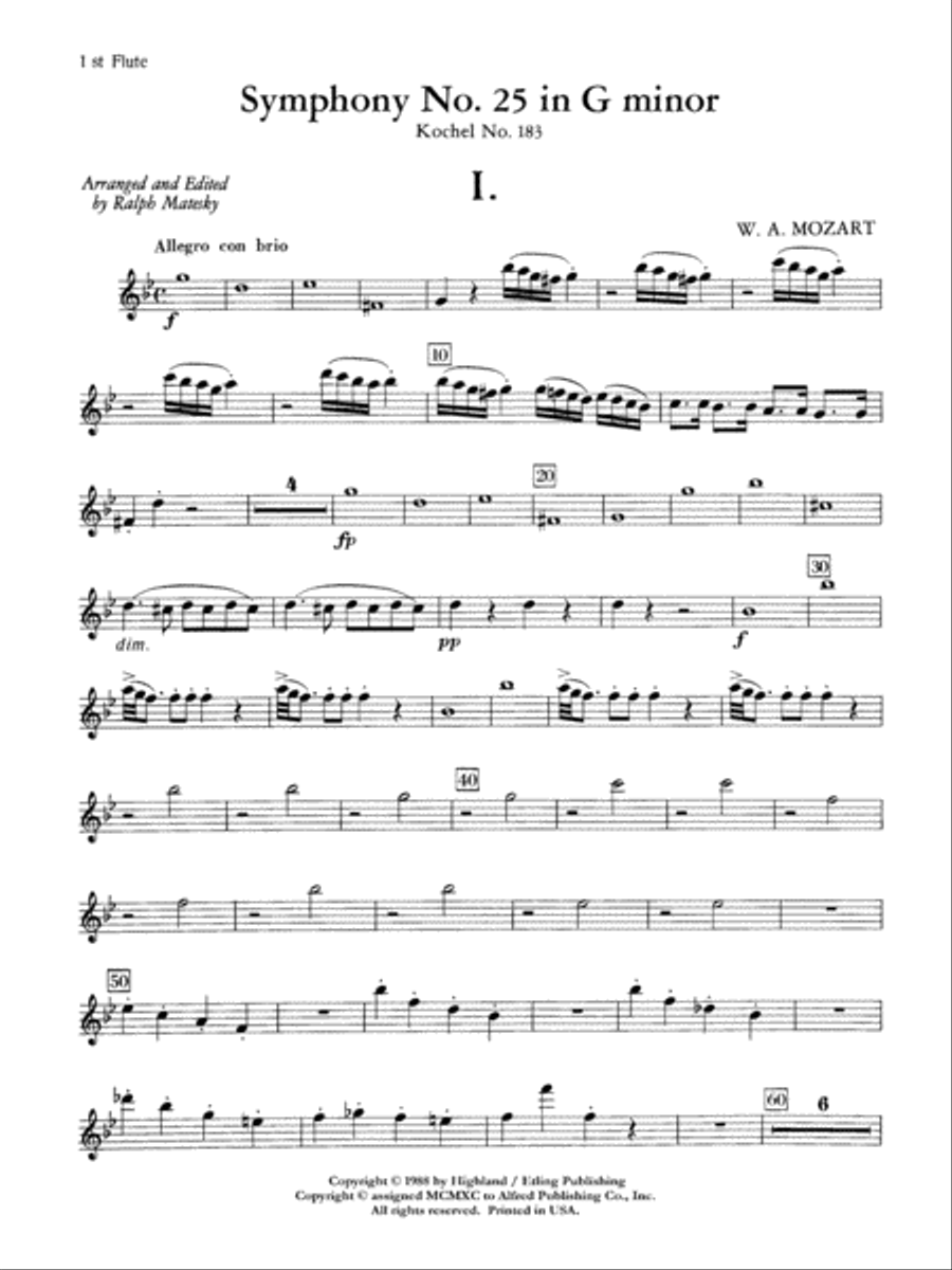 Mozart's Symphony No. 25 in G Minor, 1st & 2nd Movements: Flute Full Orchestra scores gallery preview page 1